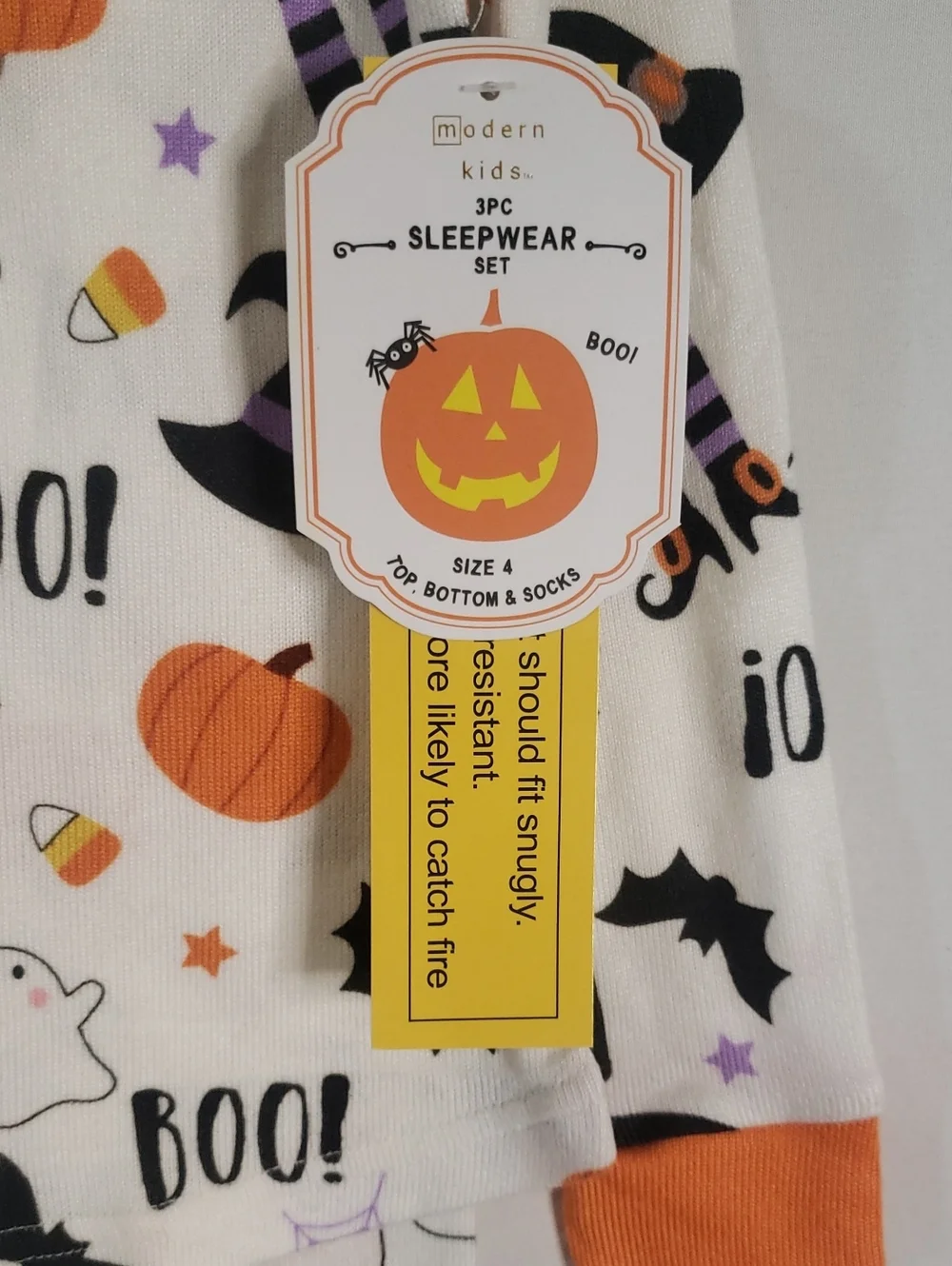 Modern Kids Halloween 3 Piece Sleepwear Ser - Ivory/Orange Ghost Print